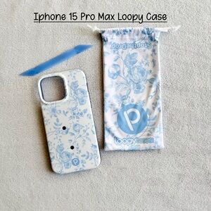 Loopy Case White and Blue Toile Floral iPhone 15 Pro Max